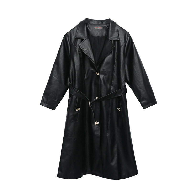 Женская куртка из мытой искусственной кожи, черная однобортная приталенная куртка из искусственной кожи с поясом, Осень-зима 2022