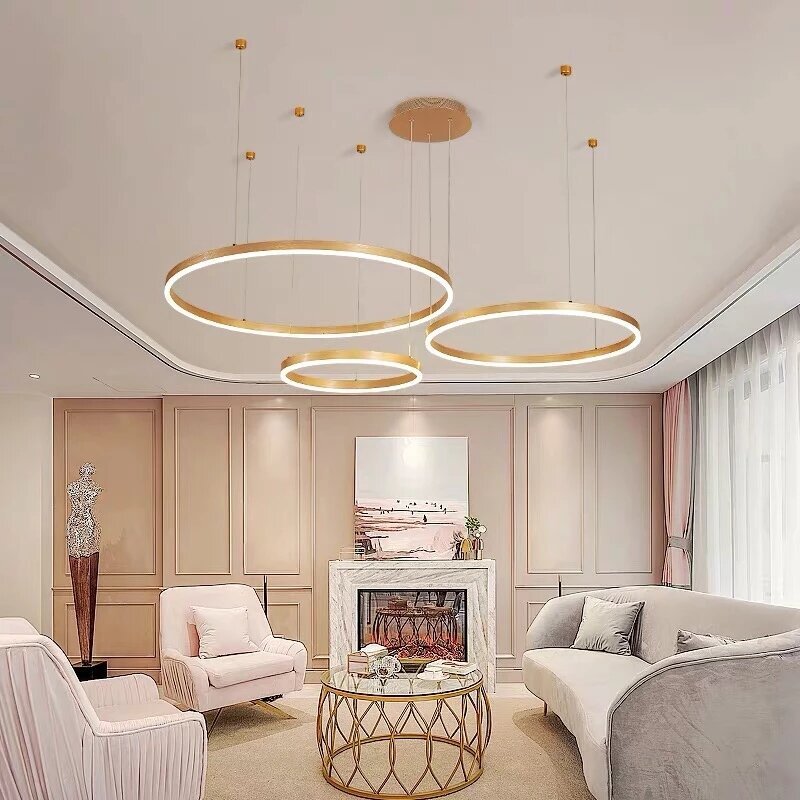 Nowoczesne żyrandol sufitowy Led home decor szczotkowane pierścienie zamontowane do sypialni salon lampy wiszące Lustre oświetlenie wewnętrzne