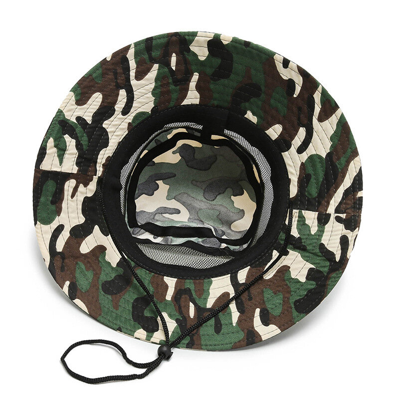 Sun Protection Wide Brim Mesh Bucket Hat Outdoor Fishing Hiking Hat Camo Boonie Hat Military Boonie Caps Breathable Packable Hat
