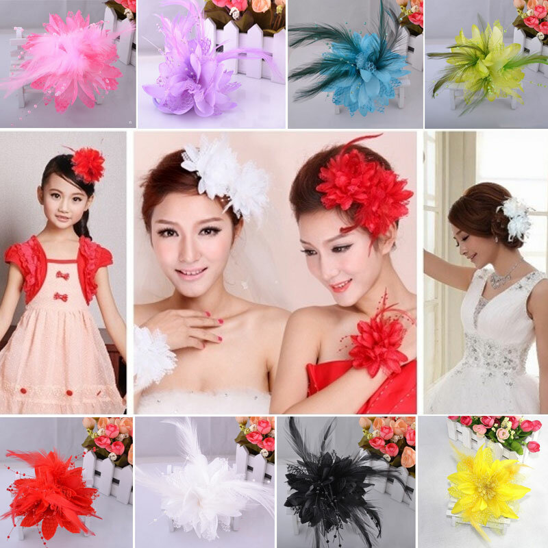 Women's Fashion Flower Feather Bead Corsage Hair Clip Bridal Hairband Brooch Pin Brida Barrettes Hair Accessories Jewelry