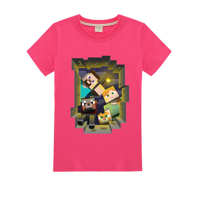 New Style Fashion Personalised Cartoon Boy Kids Clothes Minecrafters T-Shirt Short Sleeve Top Casual Summer Baby Clothing 3-16Y
