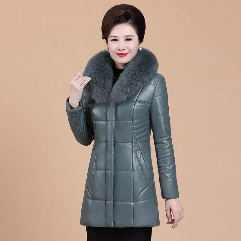 L-8XL 母親 こぼれた革 コート 冬 新しい ファッション 女性 オーバーコート フェイクファーの襟 シープスキン トップス ジャケット 厚くする 暖かい 長さ アウター 女性 プラスサイズ