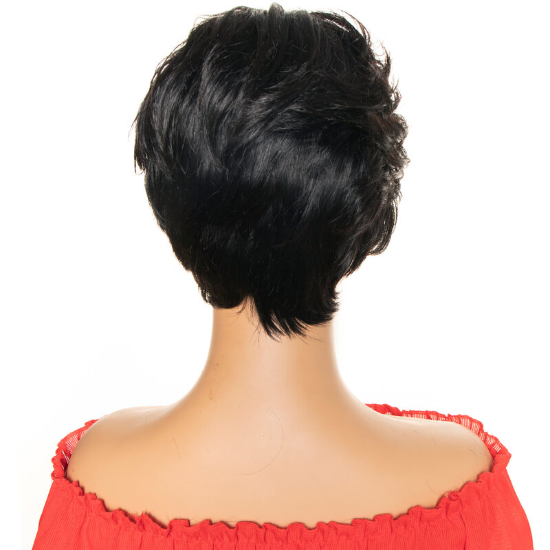 Krótka fryzura Pixie ludzki włos peruki z grzywką dla kobiet maszyna wykonana peruka 100% Remy ludzki włos do przedłużania włosów peruka brazylijski włosy