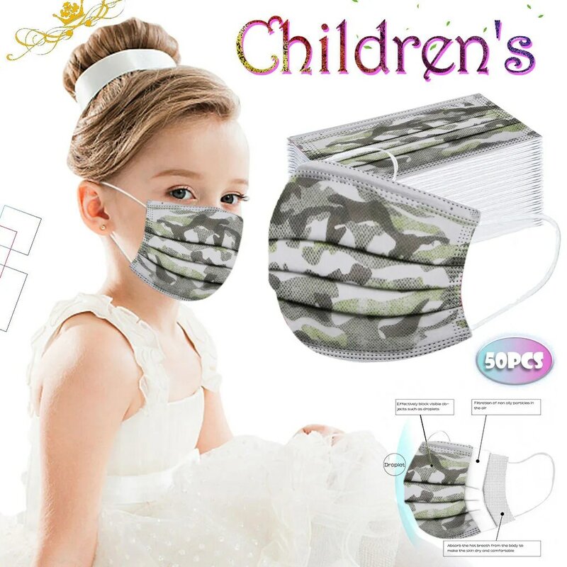 50 pces camuflagem crianças máscara descartável 3 camada 100 pces criança filtro higiene rosto boca máscara earloop rápida delievry
