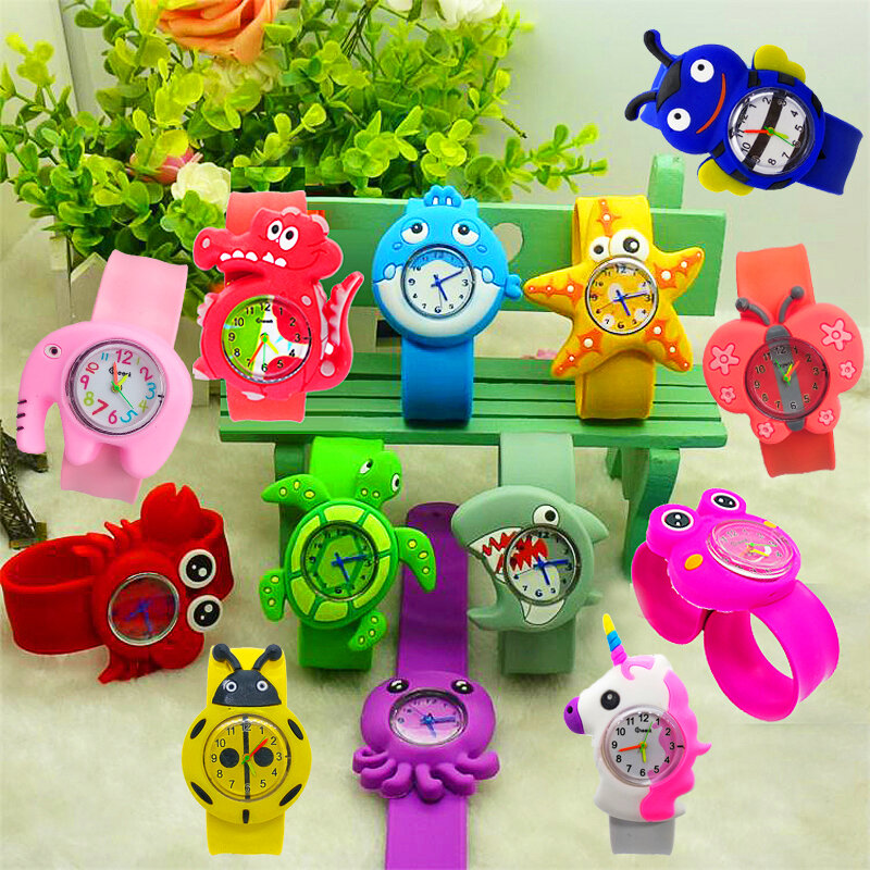3d caranguejo/tartaruga/tubarão brinquedos crianças dos desenhos animados relógios silicone banda tapa relógio crianças criativo relógio de quartzo relógio de pulso presente natal