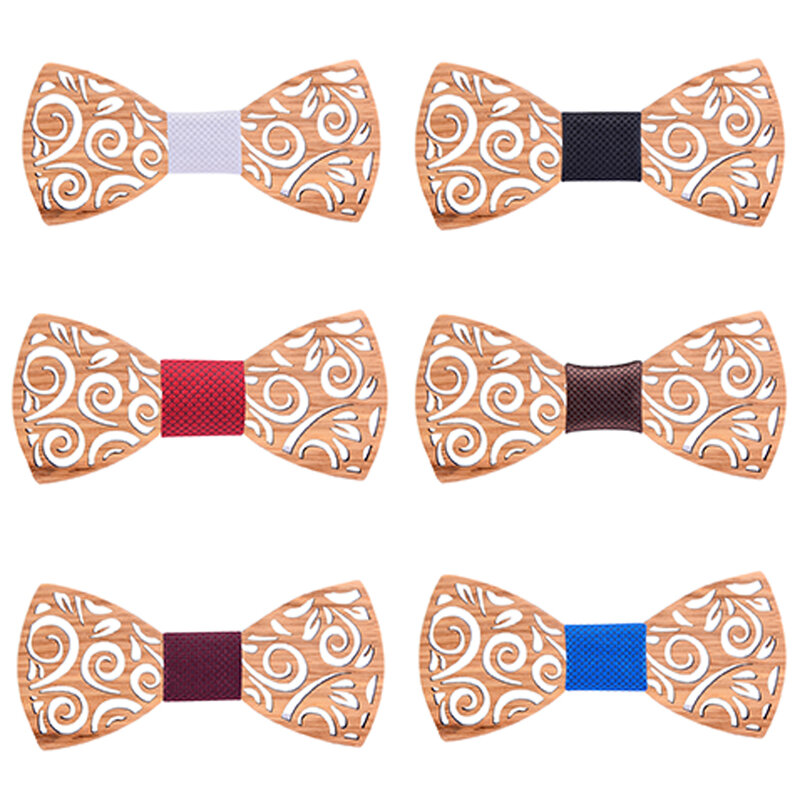 New Design Handmade Adjustable Wooden Bow Tie Mens Floral Hollow Carved Wood Bowtie For Man Wedding Accessories Neck Ties Gift