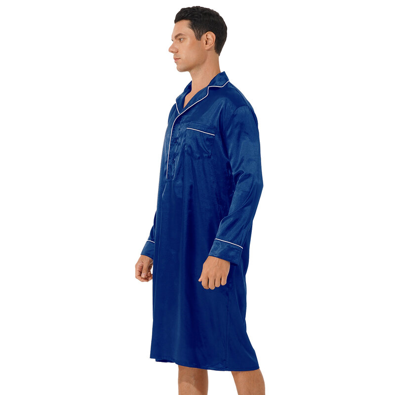 Męskie satynowe koszule nocne długie lekkie Kaftan wygodne duże i wysokie V Neck z długim rękawem luźna koszula nocna piżamy