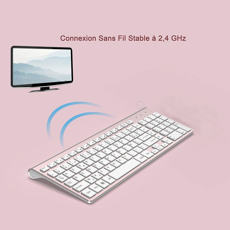 Tastiera Senza Fili, Tastiera 2.4Ghz Compatta Ed ergonomica Con gustetto Numerico, Tastiere Senza Fili Per PC portatile, rosa di modo