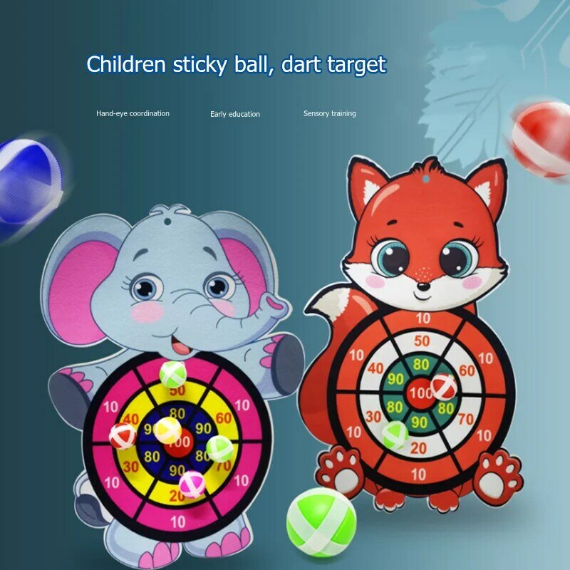 Children Target Dart Sticky Ball Wall-mounted Cartoon Animal Dart Board Interactive Indoor Toy Kids Educational Math Toys