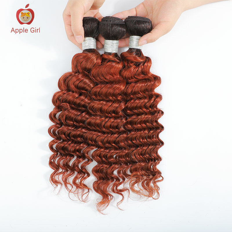 Cor do gengibre onda profunda feixes de cabelo queimado laranja brasileiro 100% cabelo humano 3 ou 4 pacotes 30 Polegada applegirl remy tecer cabelo