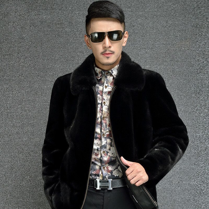 Manteau de vison en vraie fourrure pour hommes, veste d'hiver chaude marron naturel, manteaux et vestes courts de luxe, 6906 KJ2405