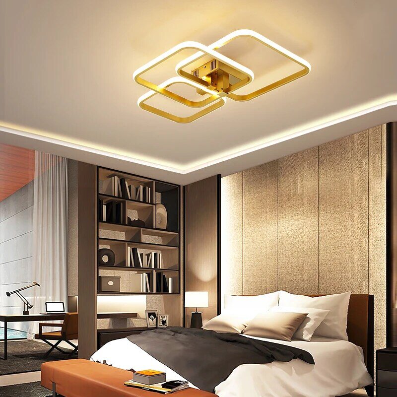 Plafonnier Led doré au design moderne, éclairage d'intérieur, luminaire décoratif de plafond, idéal pour un salon, une salle d'étude ou une chambre à coucher, 90/260V