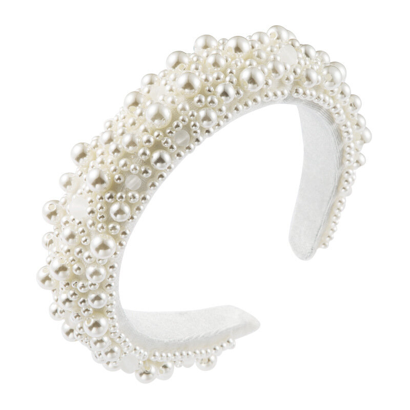 Diadema acolchada con perlas para mujer, bandana de terciopelo de Color blanco liso, accesorios para el cabello, 2020
