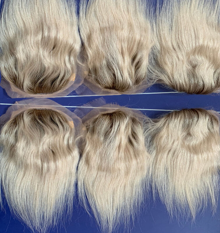 Rambut Manusia Warna Ombre 6-20 Inci Ujung Rambut Pirang PU Mono Dasar 100% Rambut Remy Bagian Kulit Klip Dalam 4/613 Rambut Palsu untuk Wanita