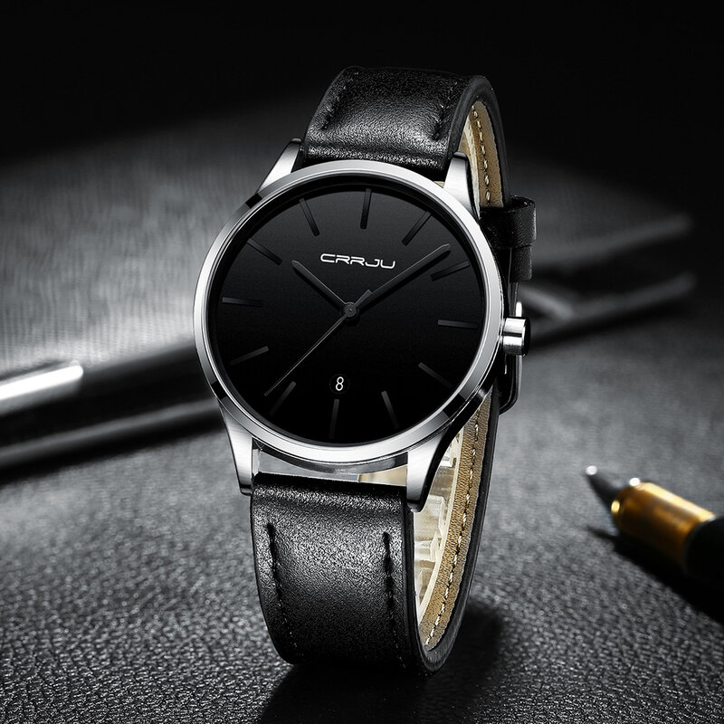 CRRJU – montre de Sport en cuir pour homme, horloge à Quartz, de marque de luxe, style militaire, nouvelle collection 2021