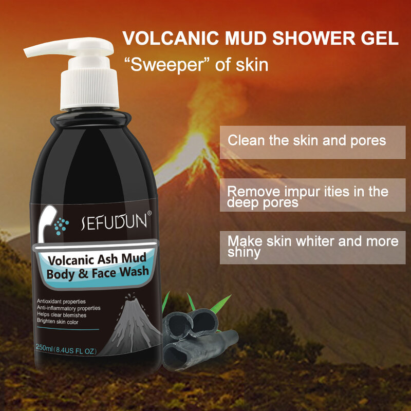 Volcanic Mud Body Wash Quickly White and Whole Body Translucent Body Wash Lasting Goodbye Black 250ml skin whitening body wash