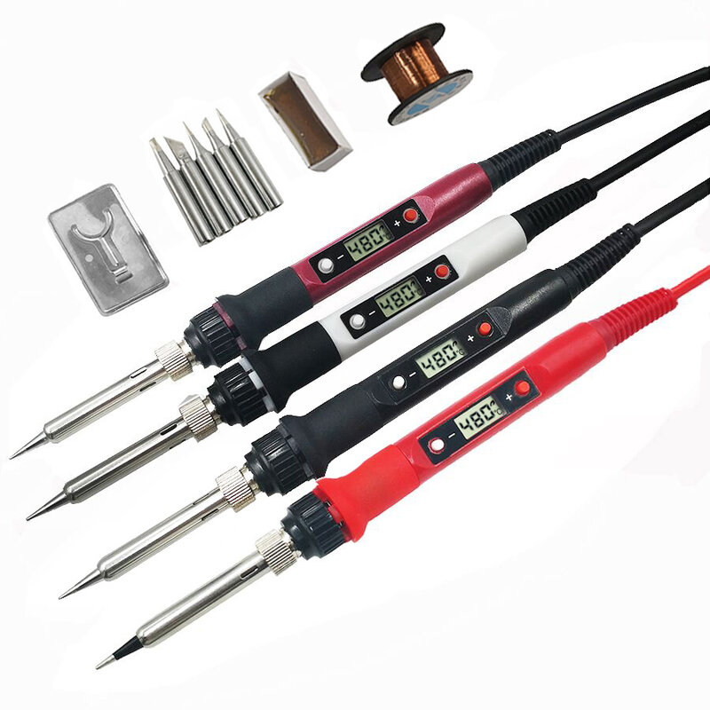 80w kit de ferro de solda elétrica digital conjunto de temperatura ajustável 220v 110v ferramenta de solda aquecedor de cerâmica dicas de retrabalho de solda