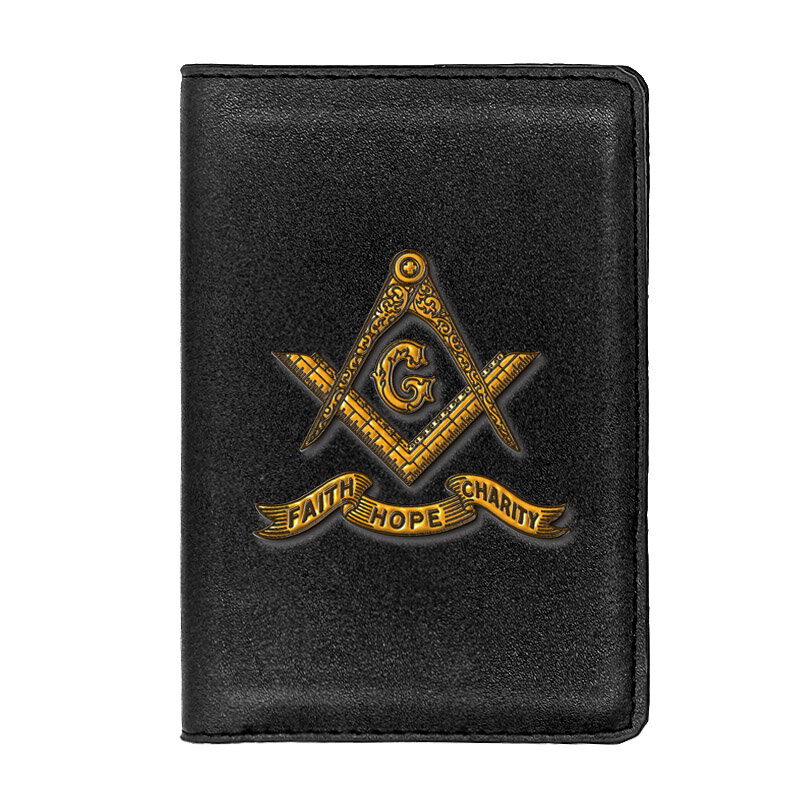 Masonic Faith Hope Charity Passport Cover Classic Men Women Leather Slim ID Card Travel Holder Pocket Wallet Purse Money Case