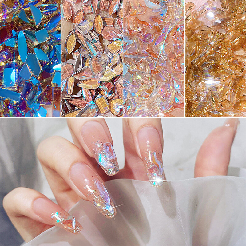 100pcs Mixed Crystal Nail Charm Luxury Rhinestones Flatback Shini Glass Nail Stones Gems For 3D Glitter DIY Decorations