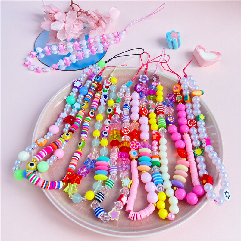 Moda Trendy perline acriliche colorate catena per cellulare per donne ragazze cinturino per cellulare cordino anti-perso cordino appeso gioielli
