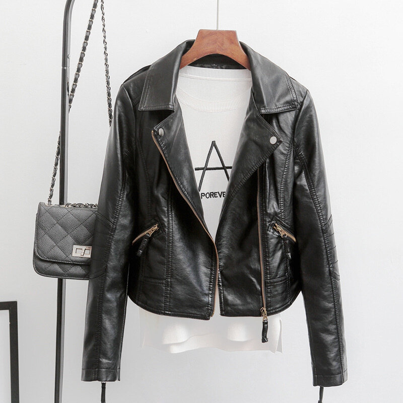 女性のための秋のオートバイのコート,革のジャケット,黒いピンク,短い,新しいコレクション2023