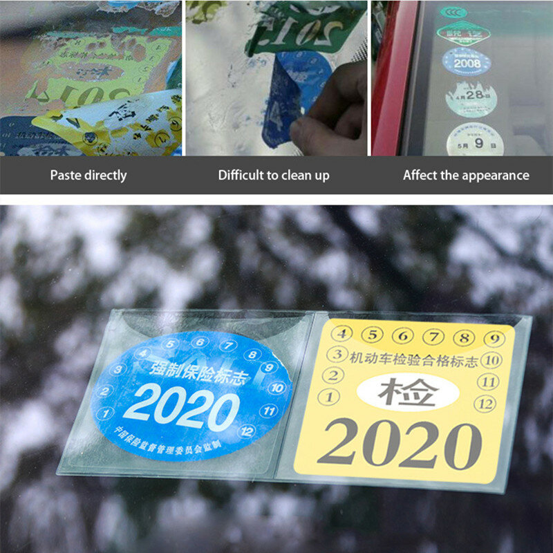 2 Buah Stiker Asuransi Mobil Pemegang Disket Pajak Mobil Tas Bebas Air Mata Tas Inspeksi Tahunan Aksesori Eksterior Stiker ESD Kaca Depan