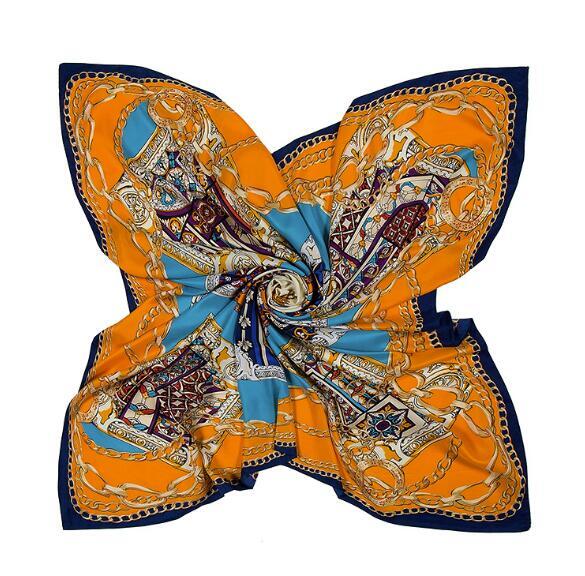 Lenço de seda feminino com 130cm, lenço quadrado de marca de luxo com design de cartas para mulheres