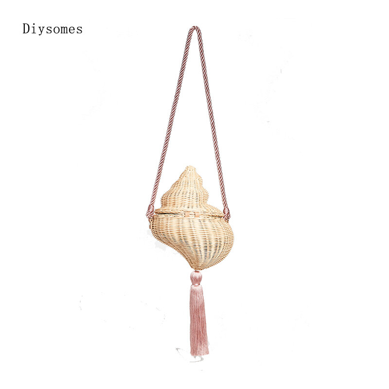 Diysomy rattanowy kształt muszli jedno ramię dama przekątna plaża słoma tkana ręcznie bambusowa torba bez personalizacji producenta miejsca