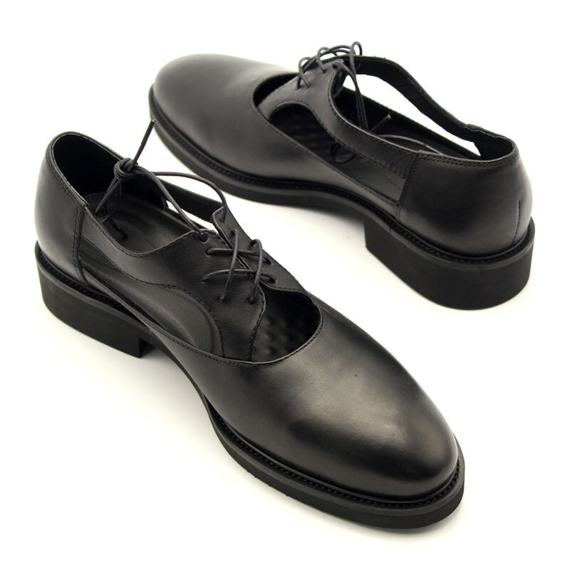 Sandalias de piel auténtica para hombre, zapatos de vestir hechos a mano con cordones y tacón de bloque, para trabajo de oficina, estilo británico