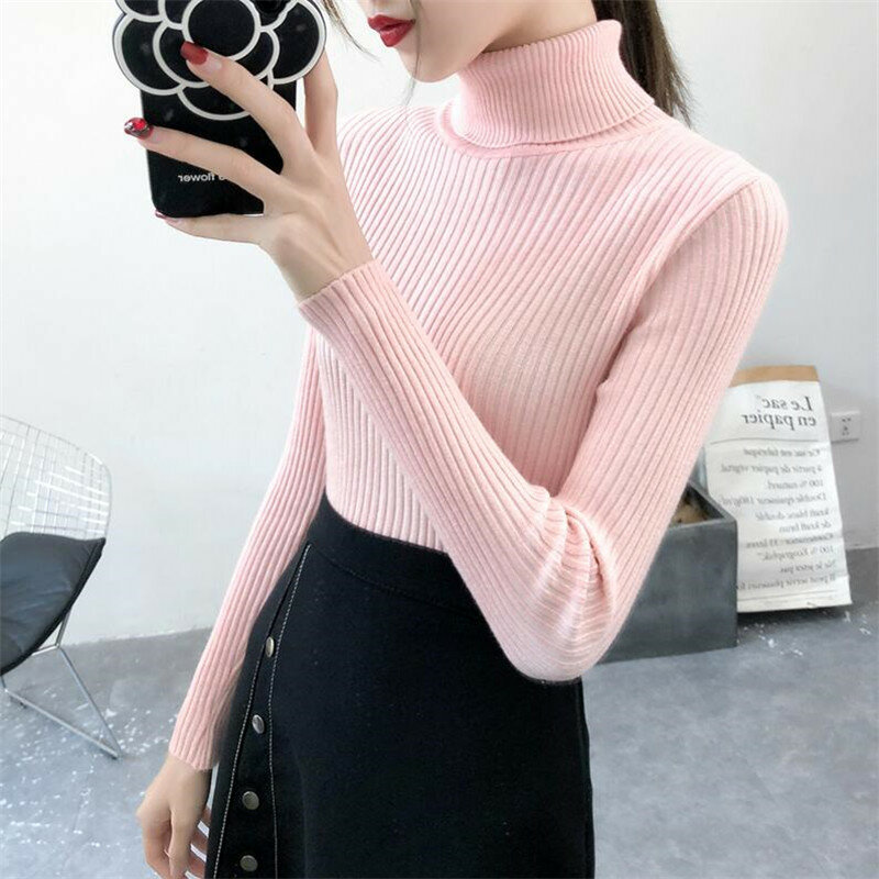 2023 Women Sweater Casual Solid Turtleneck Female Pullover Full Sleeve Warm Soft Spring Autumn Winter Knitted Cotton