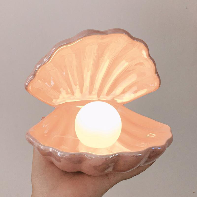 Japanse Stijl Keramische Shell Parel Nachtlampje Streamer Mermaid Fairy Shell Night Lamp Voor Bed Woondecoratie Xmas Gift