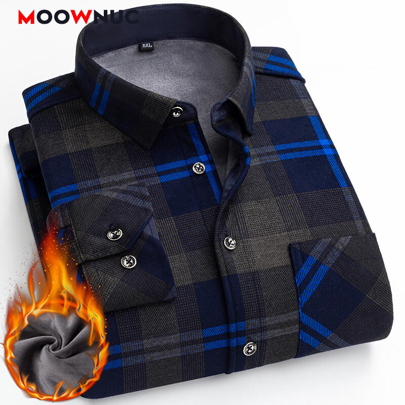 MOOWNUC-Camisa de manga larga para Hombre, ropa de calle gruesa, informal, elegante, cálida, para jóvenes, para invierno, 2021