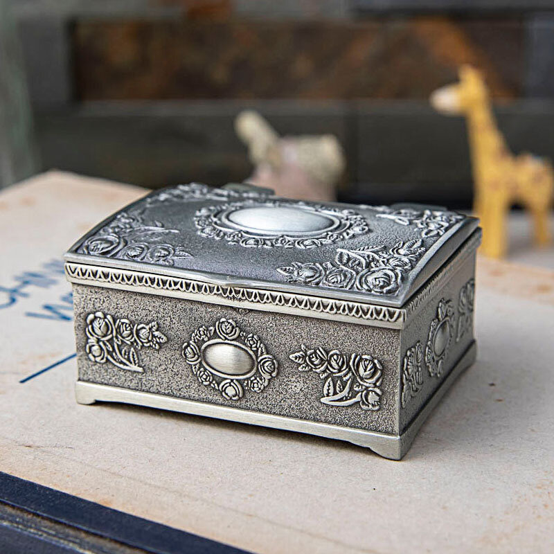 خمر روز حلية صغيرة هدية صندوق مجوهرات الإبداعية الرجعية مربع سبائك الزنك حلقة أقراط قلادة صندوق تخزين