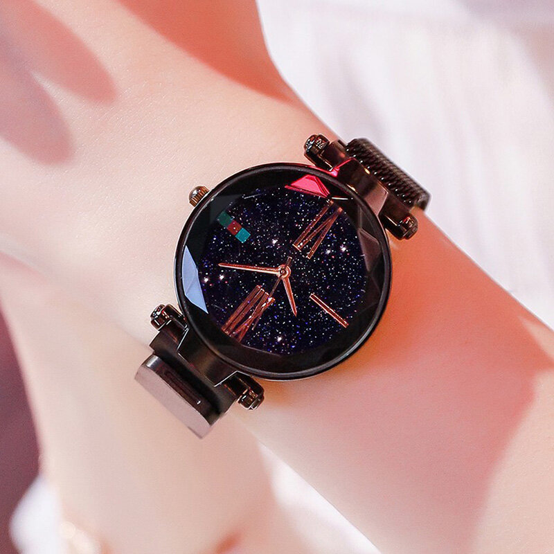 Luxury Rose Gold Women Watches Minimalism Starry Sky Magnetic Fashion Casual Female Wristwatch Waterproof Roman Numeral for Gift