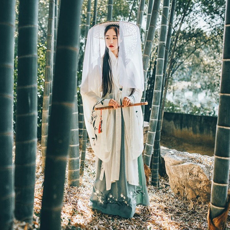 Gaun Wanita Modern Pakaian Gaya Cina Tang Hanfu Setelan Lengan Besar Pakaian Sehari-hari Kostum Kuno Cina Kinerja Peri Hijau