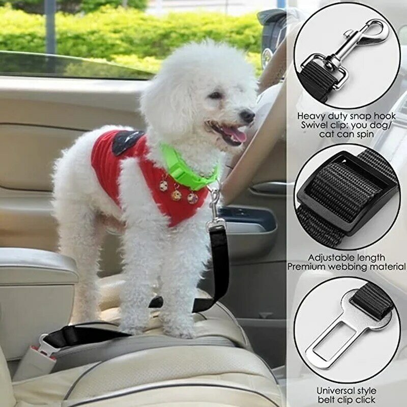 Nylon Dog Leash Adjustable Retractable Car Seat Belts Safety Belt Suit Most Vehicle Small Medium Travel Clip French Bulldog