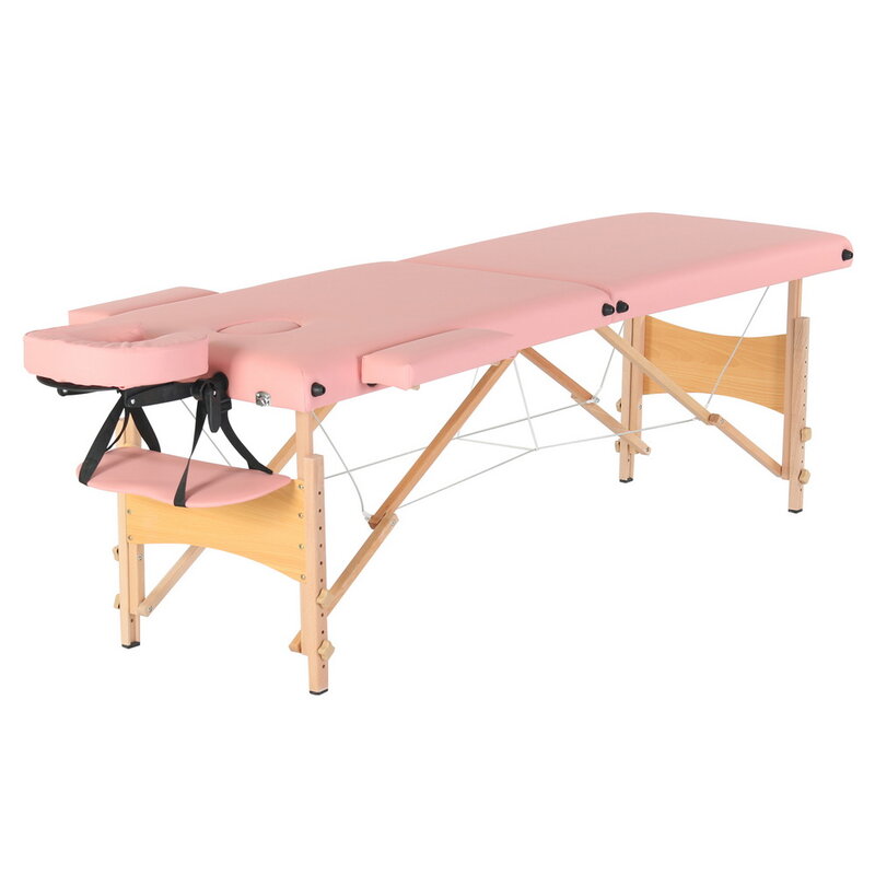 Three Colors 84" 2 Sections Folding Portable Beech Leg Beauty Massage Table 60CM Wide Adjustable Height