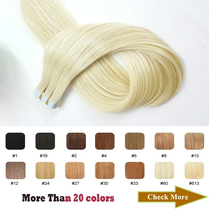 人間の髪の毛のエクステンションのショールームテープ100% 人の髪の毛12 "-24" 接着剤交換可能なテープ20/40個のストレートヘア