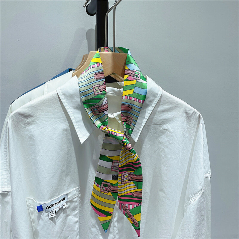 Marca lenço de seda lenço de sarja das mulheres lenços magros senhoras listras cintos design toalha de pulso foulard neckerchief bandana