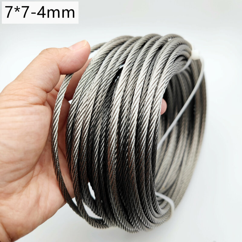 304 corda de aço inoxidável para pesca mais macia, cabo de elevação, 4mm diâmetro, 7x7, 10m, 15m, 20m, 25m