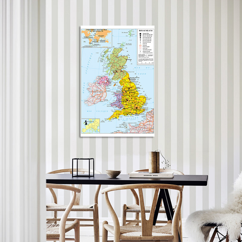 100*150cm o mapa de trânsito político do reino unido cartaz de parede francês pintura de lona em vinil material escolar decoração de casa