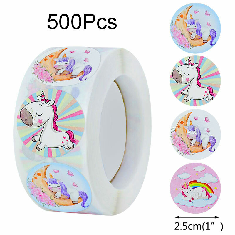 500pcs Cute Happy Birthday Stickers Unicorn Labels Birthday Gift Decor Tag Sealing Label Kids toys Package Scrapbooking Sticker