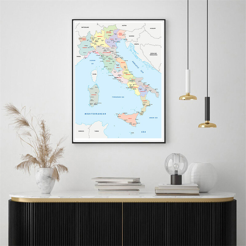 60*90cm Political Map of the Italy Modern Wall Art Poster Canvas Painting Classroom Home Decoration School Supplies In Italian