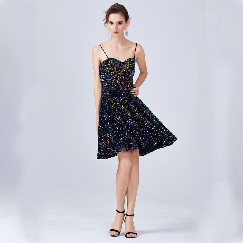 Seksowna kolorowe cekiny sukienka koktajlowa brokat sukienka do tańca najwyższa jakość luksusowa lśniąca Mini sukienka imprezowa WS-3766