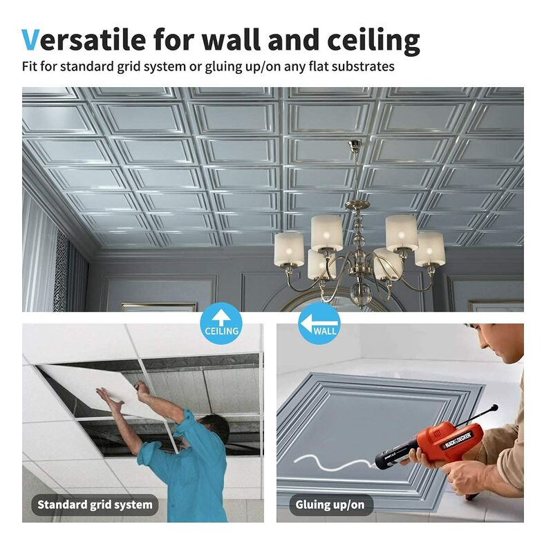 12個pvc 3D天井タイル壁パネル装飾防水防湿プラスチックシートグレー (60 × 60センチメートル)