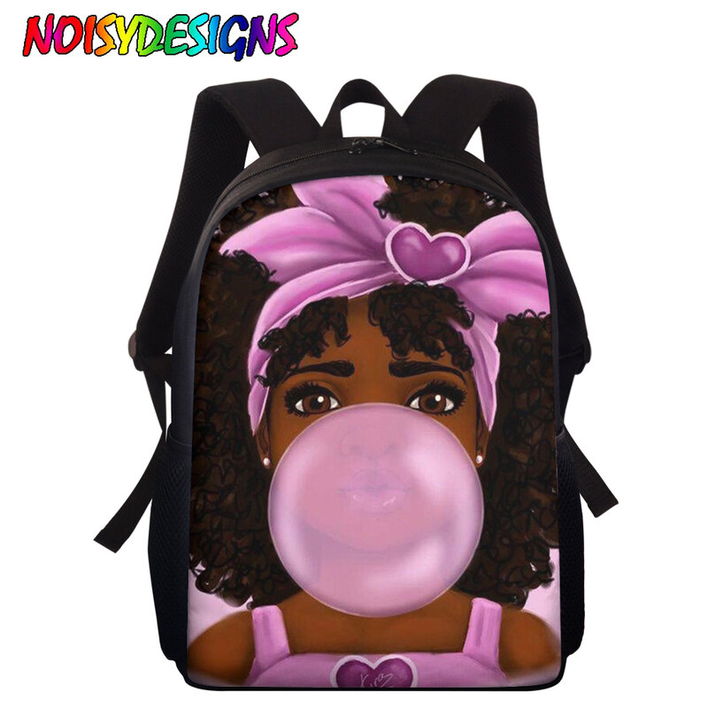 NOISYDESIGNS Pink African Girls Print School Bag for Kids Cute Girls Schoolbag Afro Girls Magic Bookbags