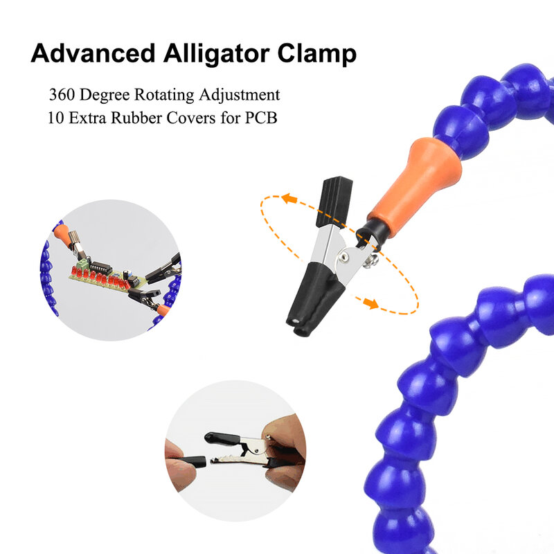 Newacalox clipe de mesa pcb suporte de solda 3x lupa com luz led soldagem ajudando mão braço flexível solda terceira mão ferramenta