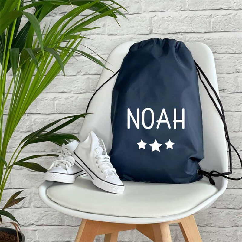 Personalized White Text With Star PE Swimming Bag Custom Your Name Kids School Sport Bag Childrens Waterproof Drawstring Bag