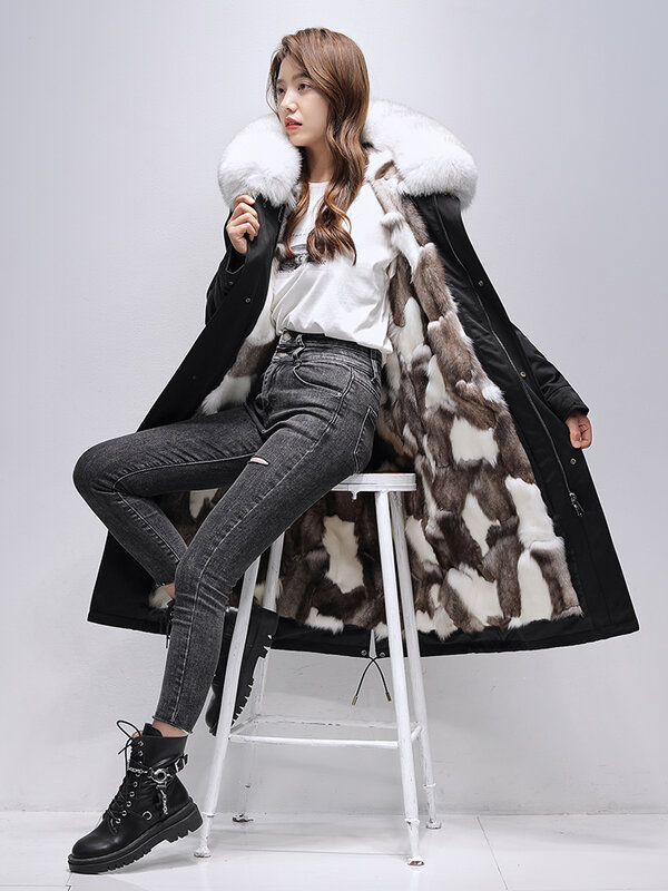Aorice-abrigo de piel de zorro Real para mujer, chaqueta con cuello de mapache, Parka, gabardina, CT166