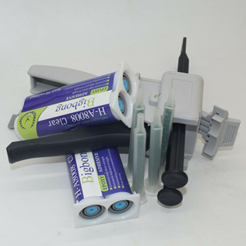 2pcs Clear 1:1 50ml Two-Part Epoxy Glue Adhesive & 1:1 50ml Dispensing Gun Epoxy Gun Manual Cartridge Gun & 4pcs Mixing Nozzles